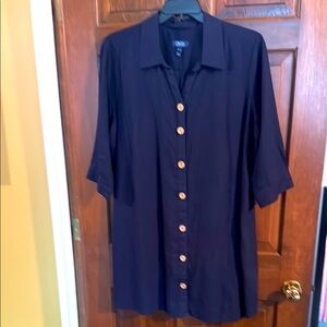 d & co. XL Beach Button-Front Shirt Dress Cover-Up dark Navy Blue Linen NWOT